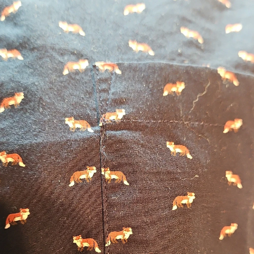 Denim & Flower Navy Blue Fox Print Slim Fit Button Down Shirt